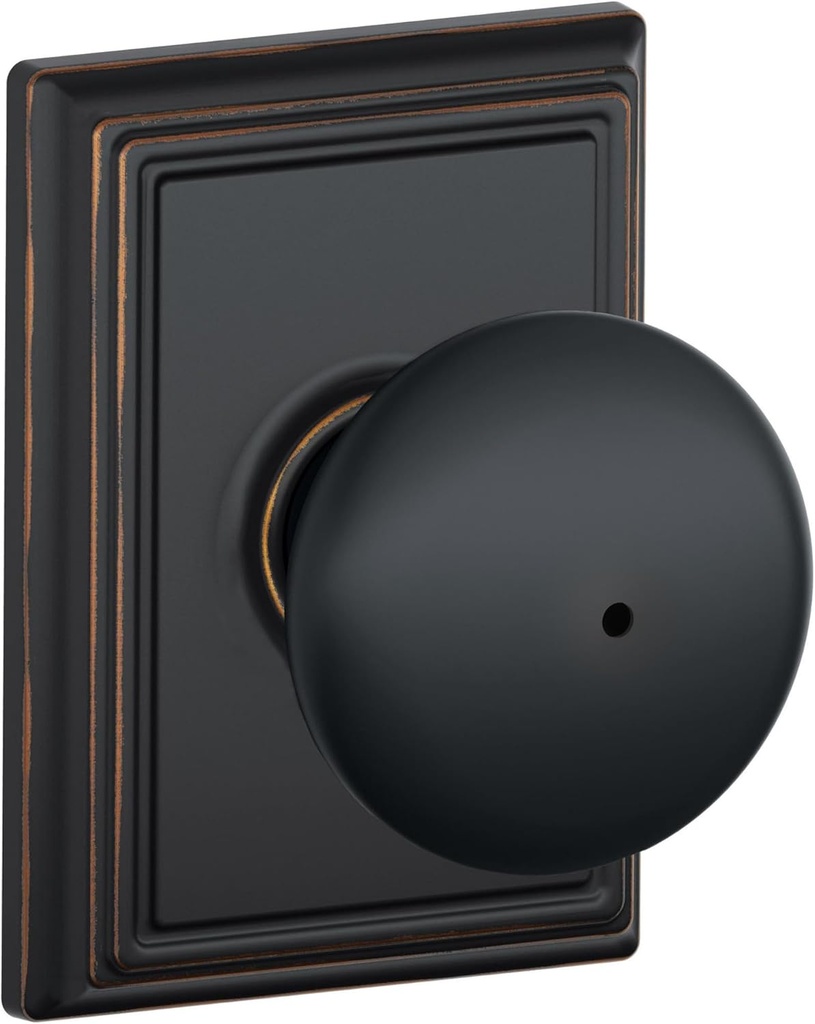Schlage F40 Plymouth with Addison Rose Privacy Lock with 16080 Latch 10027 Strike Aged Bronze Finish