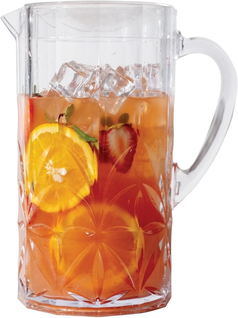 BELLAFORTE Shatterproof Tritan Plastic Water Pitcher with Lid, Myrtle Beach 88oz Unbreakable Drinking Jug for Orange Juice, Iced Tea & Water - Dishwasher Safe - BPA Free - Clear
