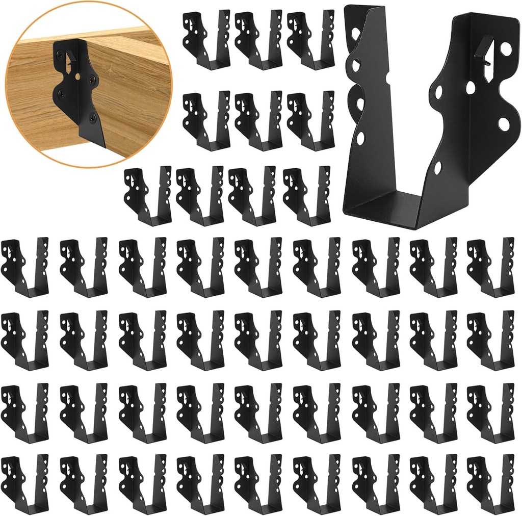 2x4 Joist Hanger 48Pcs,Q235B Steel Face Mount Joist Hangers, Hurricane Ties for Wood,Black Powder Coating Joist Brackets for Rafters Tie Brackets