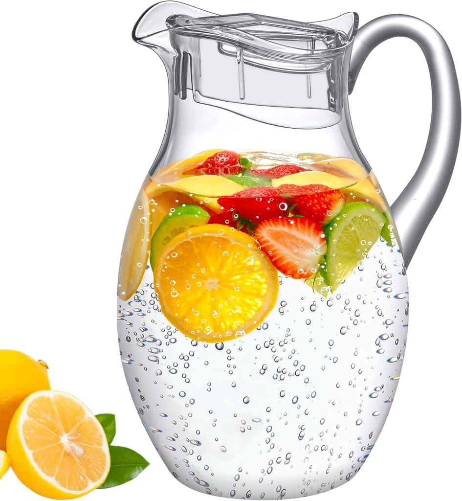 Amazing Abby - Bubbly Grand - Plastic Pitcher (96 oz, 3 Quart), Clear Water Pitcher with Lid, Fridge Jug, BPA-Free, Shatter-Proof, Great for Iced Tea, Sangria, Lemonade, Juice, Milk, and More