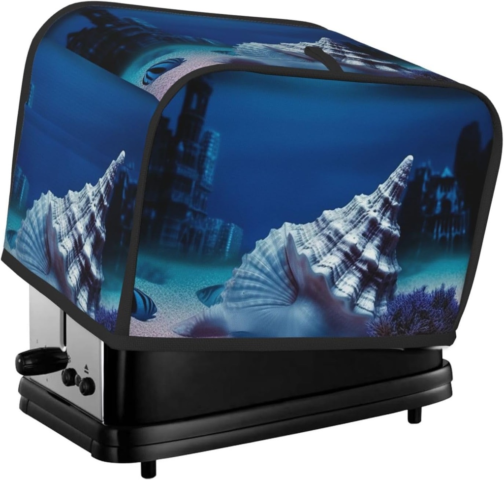 Underwater World Shell Toaster Cover 2 Slice, Two Slice Bread Machine Covers Quilted Toaster Dust Cover Universal Size Kitchen Small Appliance Cover With Top Handle