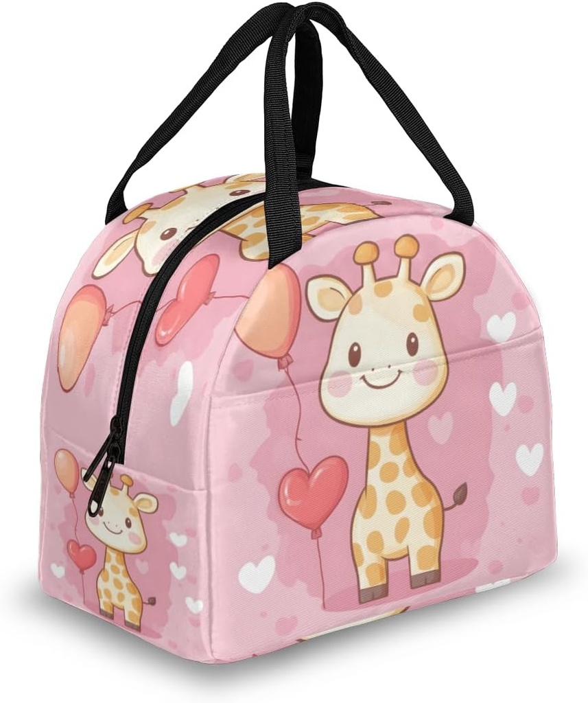 KOBLEN Cute Giraffe Pattern Lunch Bag for Women Reusable Lunch Box with Front Pocket Zipper Closure Insulated Lunch Cooler Tote Bags for Work Picnic Travel Beach Fishing