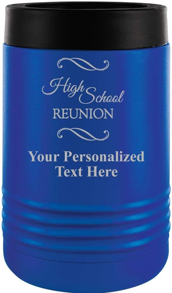 Custom Beverage Holder, 12 oz Blue Personalized High School Reunion Insulated Can Cooler