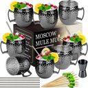 LINALL Moscow Mule Mugs- Set of 8 Gunmetal Black Plated 18oz Stainless Steel Mug Double Jigger Chilled Drink Cocktail Mug (Black 8pcs)