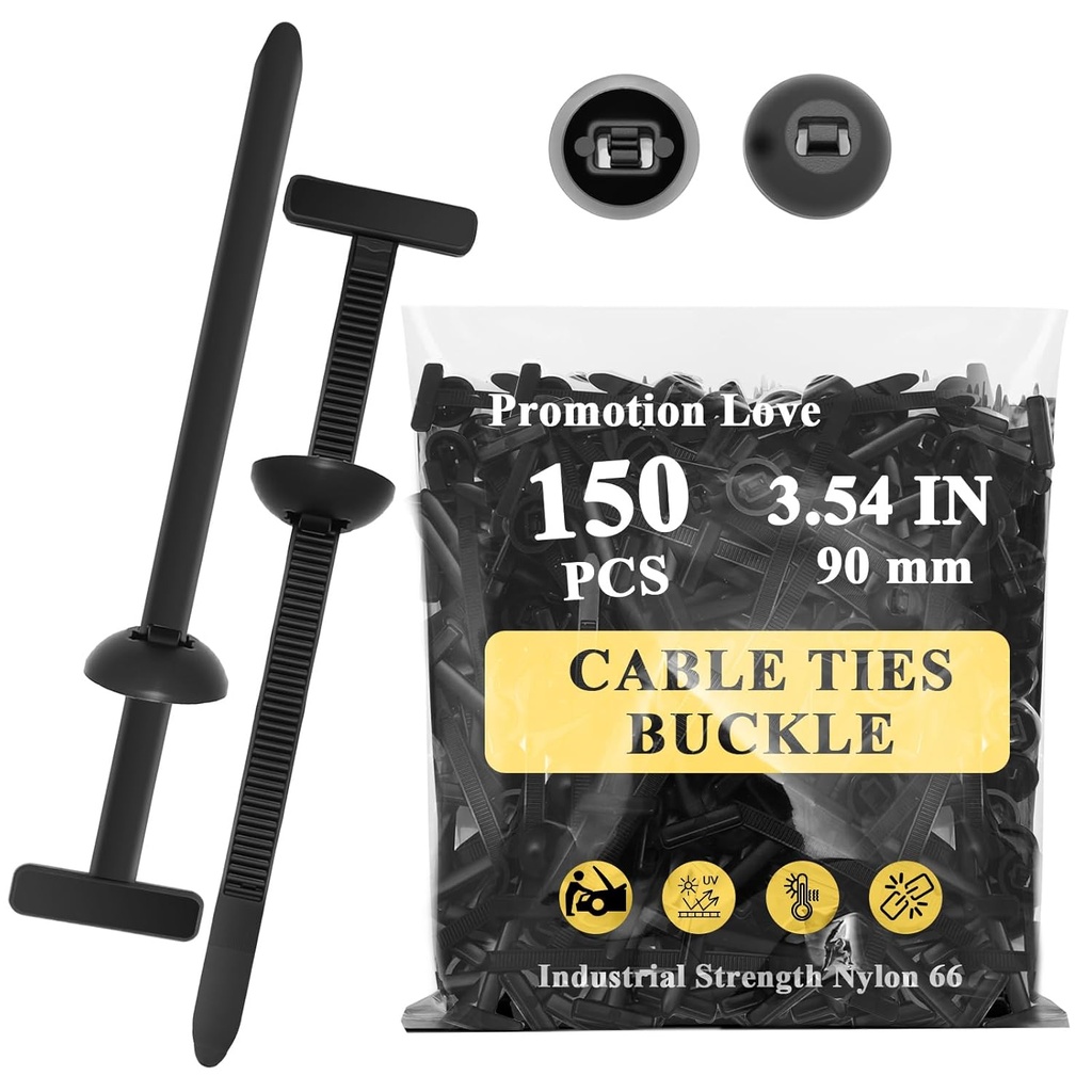 150PCS Nylon Universal Cable Tie Buckle for Car, Heavy Duty Plastic Rivet T Zip Ties Style, Grip Auto Zip Tie Buckles, Automotive Zipper Clips, Button Ziptie Bumper Retainer Fender Liner Fastener