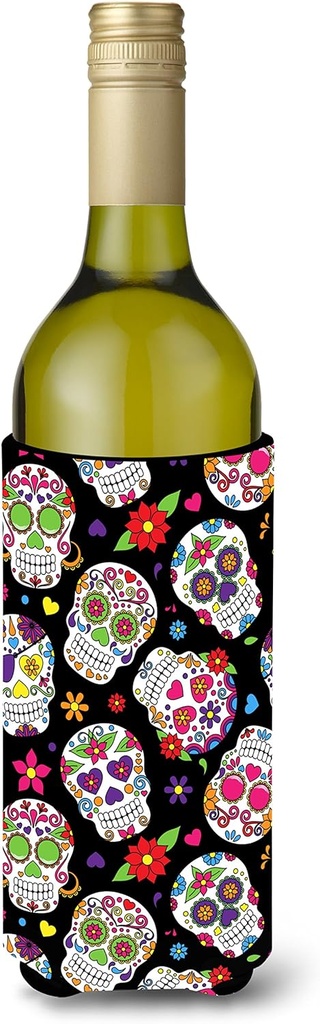 Caroline's Treasures BB5116LITERK Day of The Dead Black Wine Bottle Hugger Bottle Cooler Sleeve Hugger Machine Washable Collapsible Insulator Beverage Insulated Holder