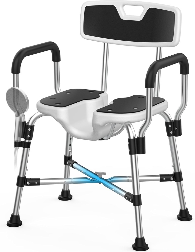 Heavy Duty Shower Chair for Inside Shower 450lb U-shape Shower Seat with Arm and Back for Elderly and Disabled Adjustable Height Medical Bathtub Stool Private Clean for Women Seniors Handicap