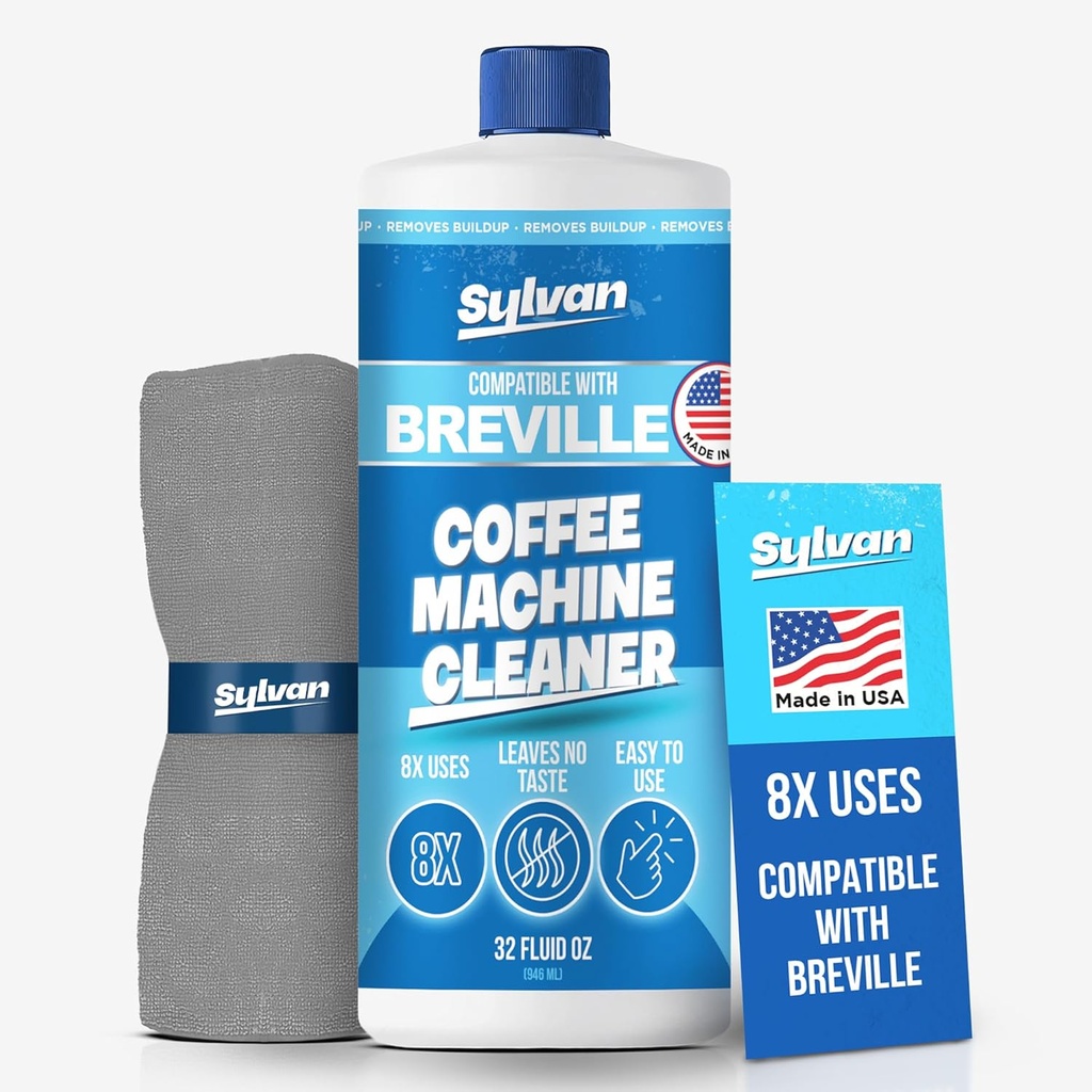 Descaling Solution Compatible with Breville | Free Cleaning Cloth | 12 Month Supply | Made in the USA | Descaling Kit for all Breville Machines | 32 Oz | Coffee Machine Cleaner and Decalcifier