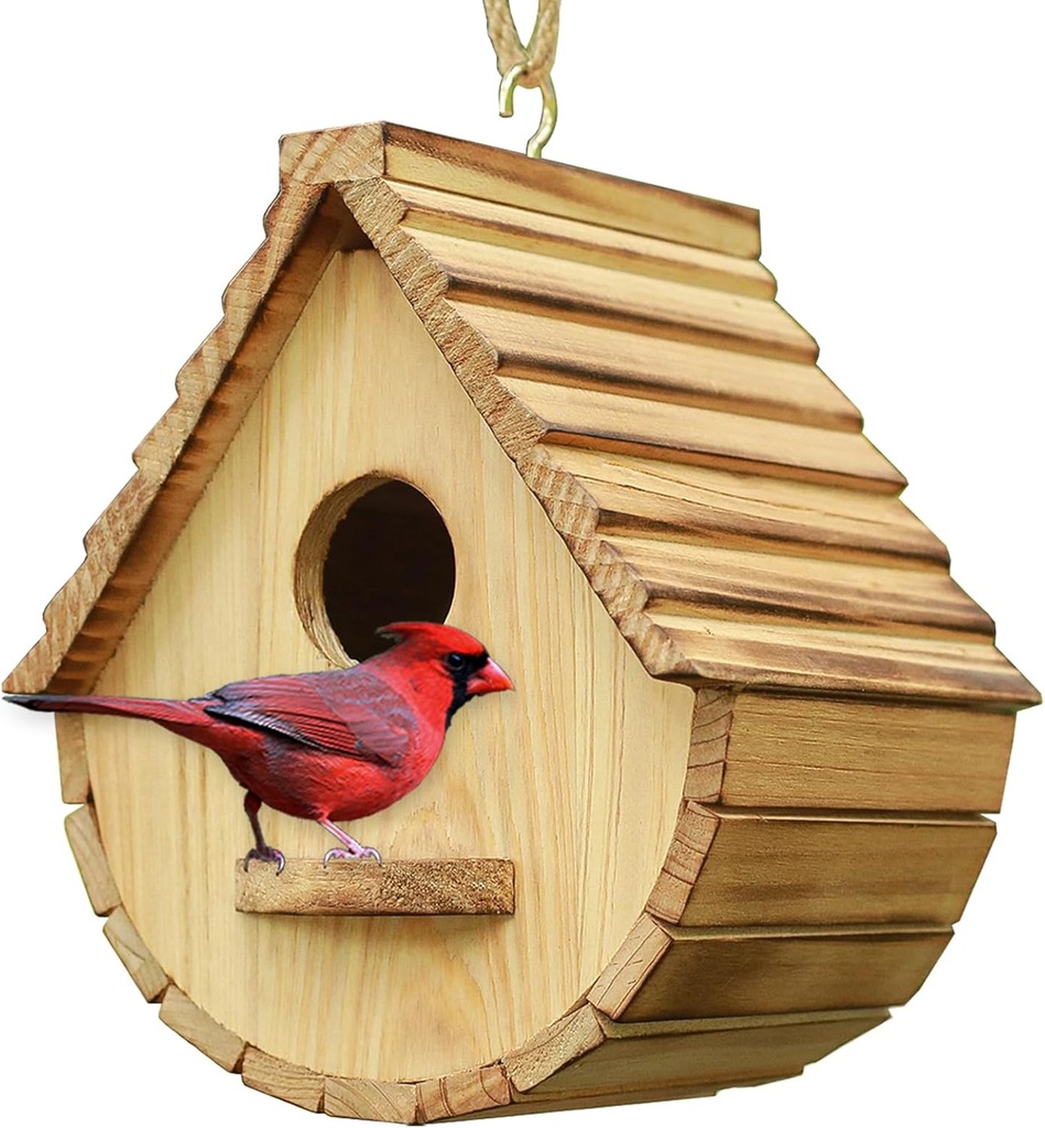 STARSWR Bird House for Outside,Bird Houses Outdoor, Natural Wooden Bird House Clearance Bluebird Finch Cardinals Hanging Birdhouse for Garden Viewing