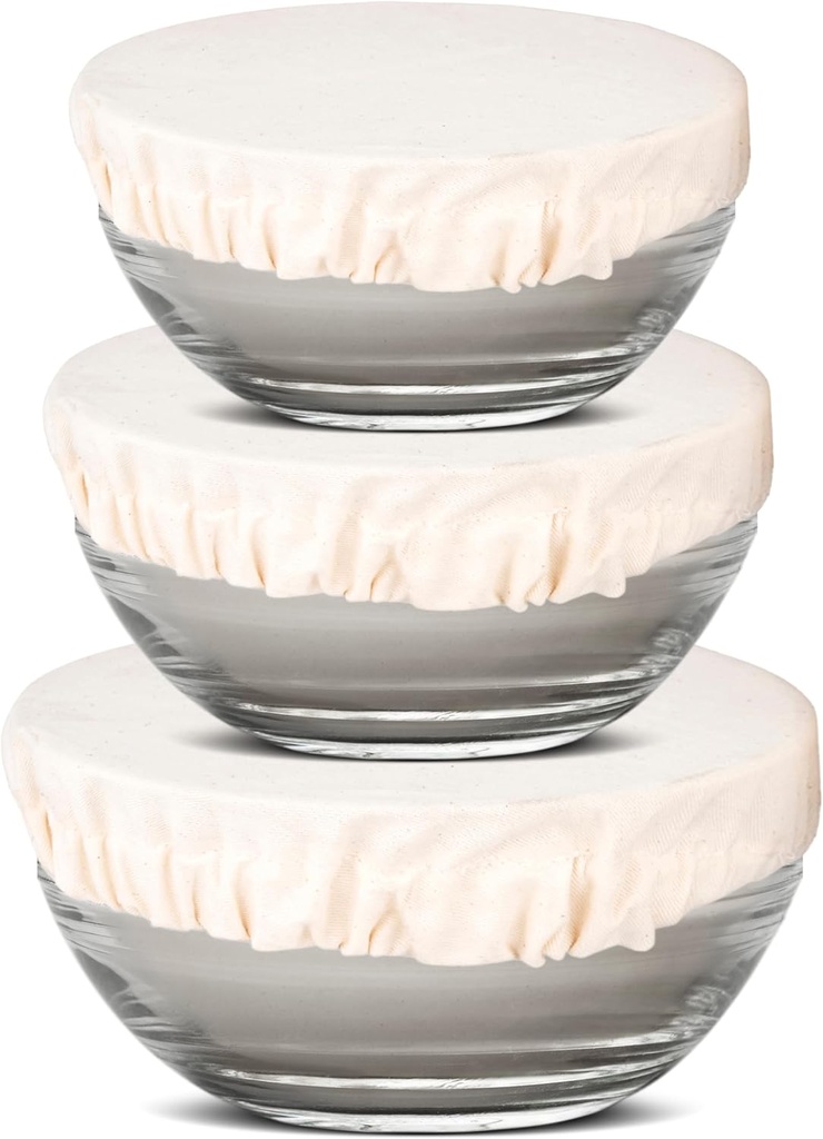 3-Pack Organic Bowl Cover Stretchable Reusable Linen Lids Food Storage Bowl Covers for Leftovers | 100% Cotton Cloth Machine Washable (M,L,XL)
