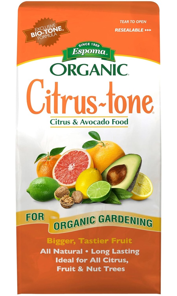 Espoma Organic Citrus-Tone 5-2-6 Natural & Organic Fertilizer and Plant Food for All Citrus, Fruit, Nut & Avocado Trees; 4 lb. Bag. Promotes Vigorous Growth & Abundant Fruit