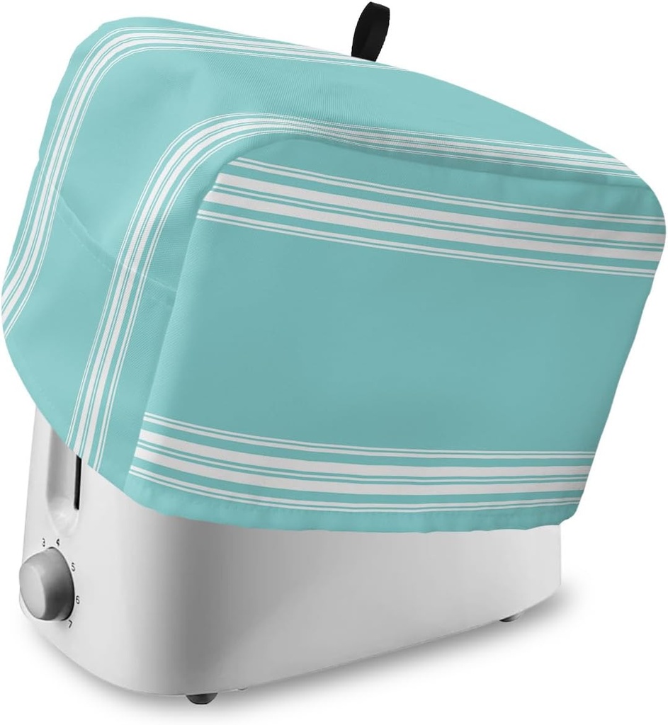 Toaster Cover with Pockets Teal Stripes Bread 4 Slice Toaster Oven Covers for Kitchen, French Stripe Farmhouse Dustproof Cover for Small Appliance Cover Fingerprint Protection, Bread Machine Cover