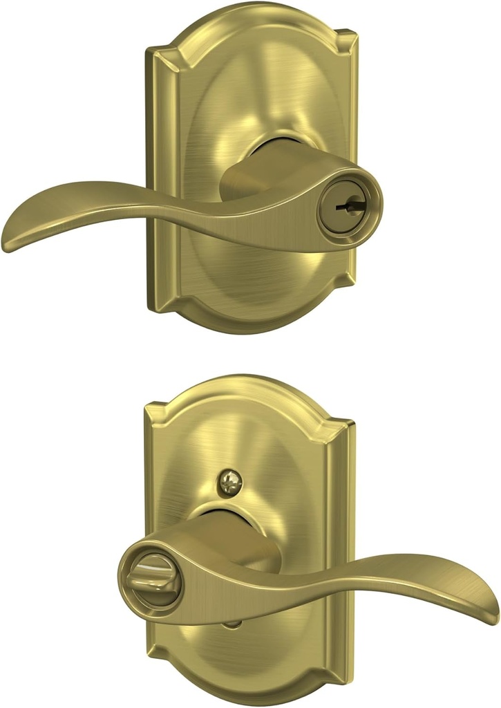 SCHLAGE Accent Lever with Camelot Trim Keyed Entry Lock in Satin Brass - F51A ACC 608 CAM