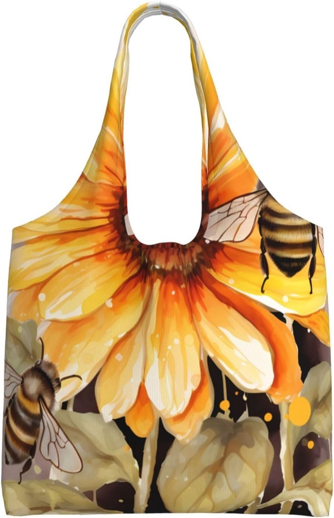 Blackboard Bees Sunflowers Canvas Tote Bag Reusable Grocery Bags Shopping Bags Large Canvas Bags with Handles