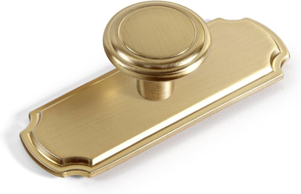 Goo-Ki Brushed Brass Cabinet Knobs with Backplate,Casual Luxury Solid Zinc Cabinet Handles for Drawer,Cupboard, Wardrobe,6 Pack