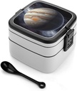 Jupiter Landscape Bento Box Adult Lunch Box All-in-One Lunch Containers with Removable Compartments Double Layer Bento Lunch Box with Spoon And Handle Stackable Lunchbox