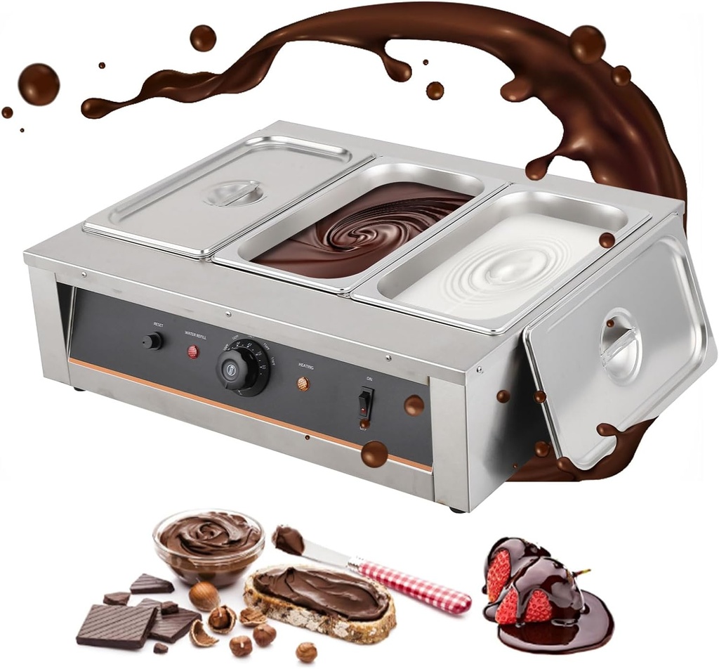 Chocolate Tempering Machine - 4.12 QT *3 Tanks, Rapid Heating, TEMP Control 86~176℉, 1500W, 304 Stainless Steel Body