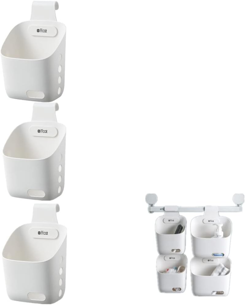 3 pcs Hanging Basket with Drainage Holes,Snack Storage Basket Wardrobe Basket,Plastic Wardrobe Storage Basket for Bathroom,Bedroom,Kitchen (Small, White)