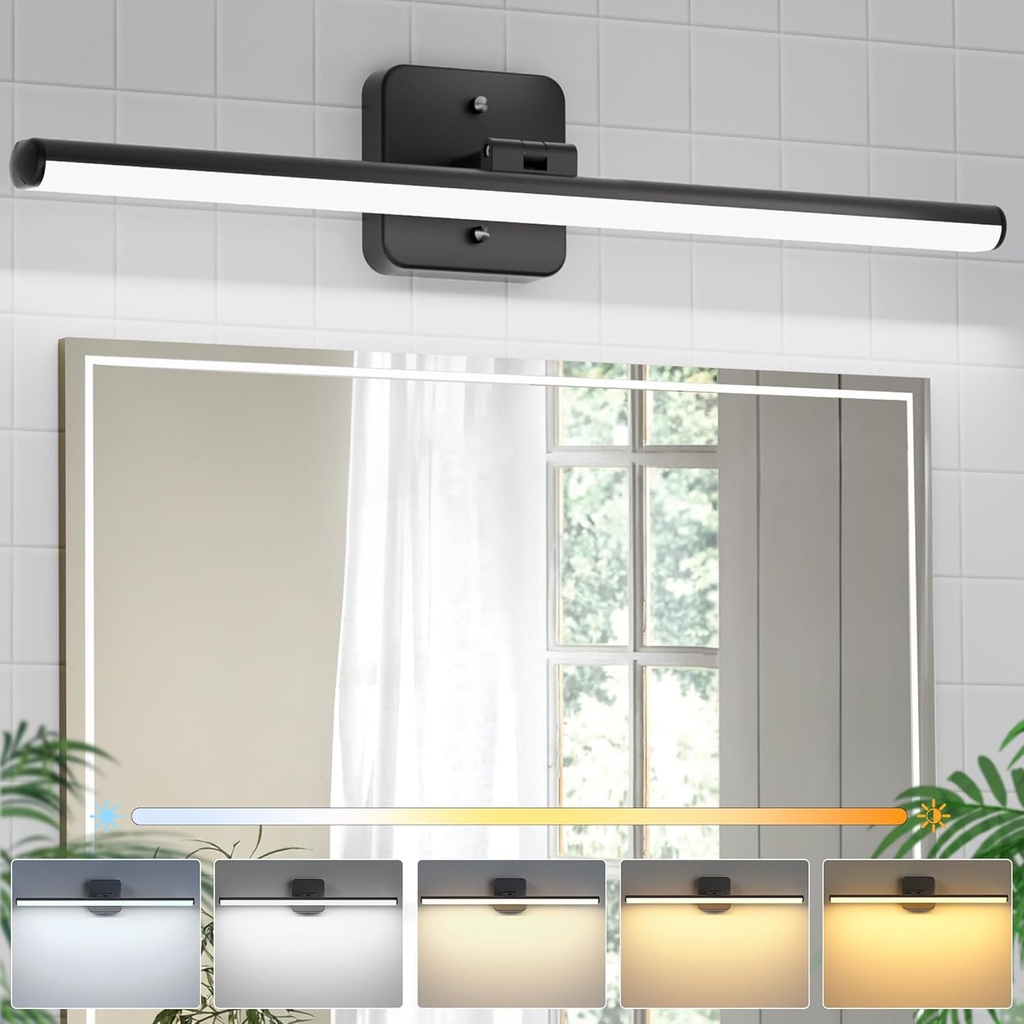 Sailstar Upgraded Bathroom Light Fixtures 23 inch Rotatable, Dimmable 15W 5CCT 1500LM IP44 Modern Bathroom Vanity Light Over Mirror, Built-in Dimmer, Black Vanity Lights for Cabinets Mirror