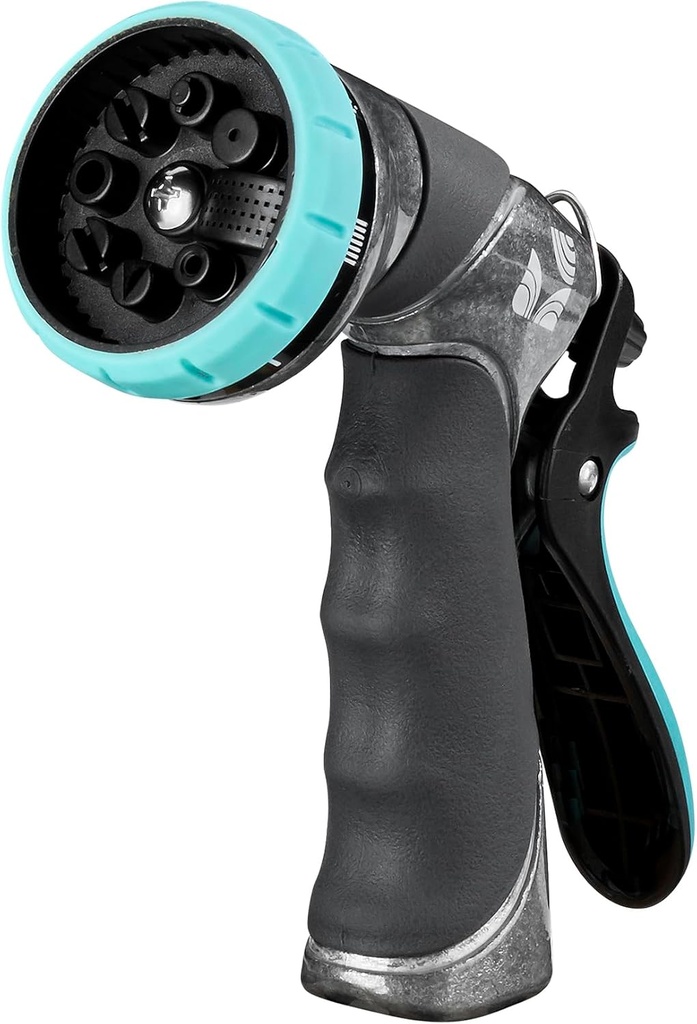 Heavy Duty Metal 8 Pattern Hose Nozzle 500007 with Rear Trigger and Comfort Grip by New England Garden Tools for Cleaning, Watering Plants & Yards, Washing Cars & Pets