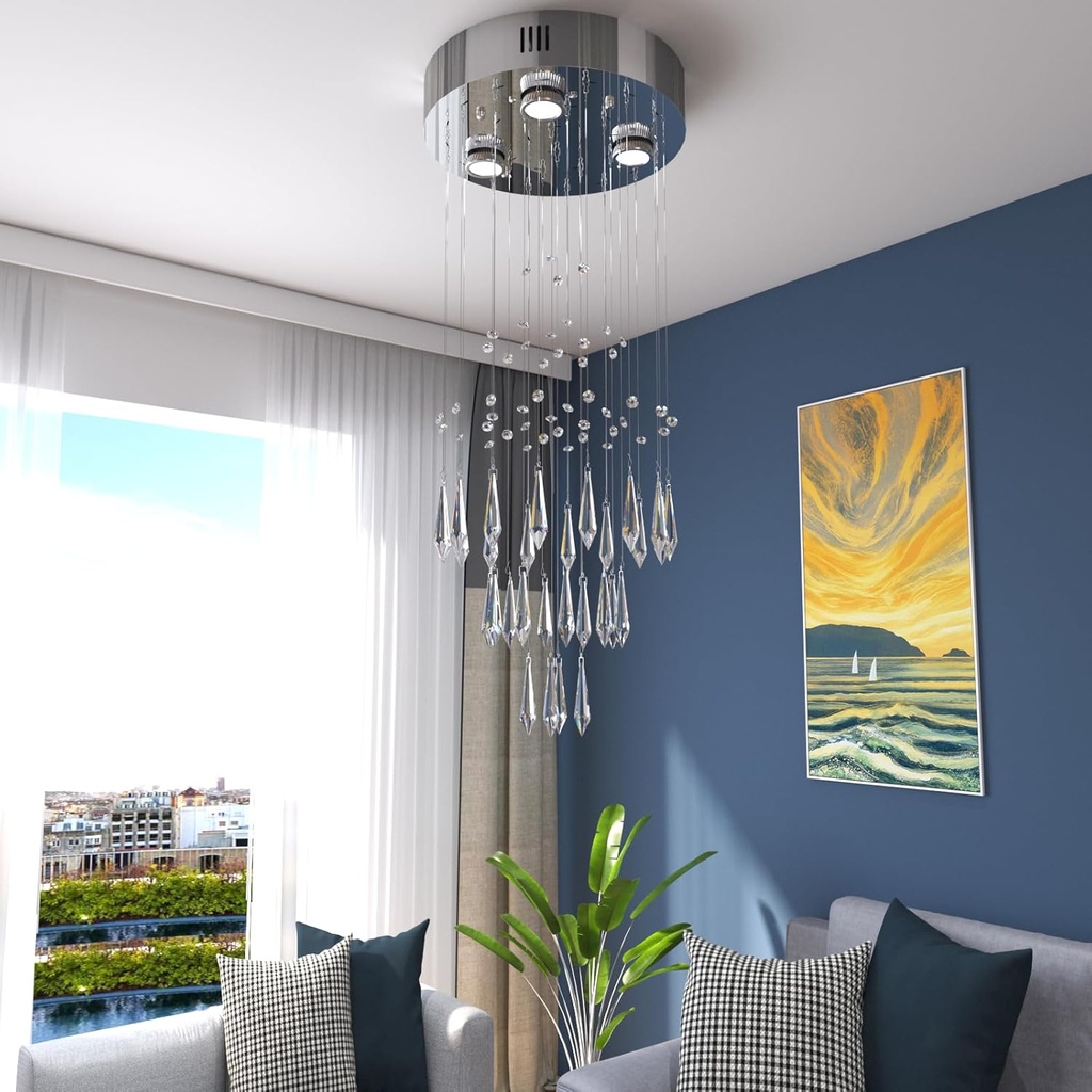 Modern Raindrop Crystal Chandeliers Raindrop Chandelier 3-Lights Pendant Lamp for Dining Room k9 Crystal Flush Mount Ceiling Light Fixture for Living Room Bedroom Hallway Staircase