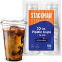 20 oz Clear Plastic Cups with Strawless Sip-Lids [50 Sets] PET Crystal Clear Disposable 16oz Plastic Cups with Lids - Crystal Clear, Durable Cup - BPA Free + Crack Resistant, for Coffee, Juice, Shakes
