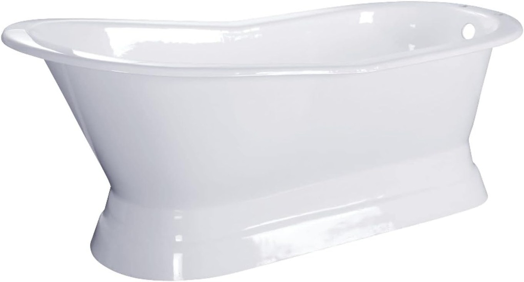 Aqua Eden VCTND673128 67-Inch Cast Iron Single Slipper Pedestal Tub (No Faucet Drillings), White