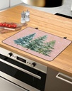 Christmas Countertop Burners Protection Mats for Kitchen, Christmas Tree Snowflake Pink Rubber Stove Top Cover Mat, Heat Proof Mats Cooktop Cover for Counter Dish Drying Mat, 36"x21"