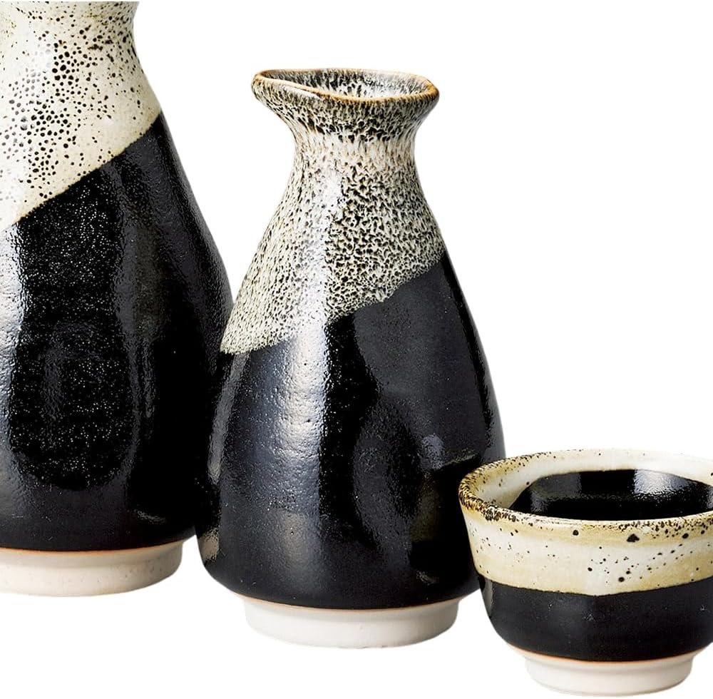 Ale-net Sake Set Tokuri Ochoko Set 3.1 x 5.6 inches (7.9 x 14.1 cm), 350cc Satsuma Tenmoku No. 2 Tokuri & Guinomi (2 Pieces) Set, Pottery, Mino Ware