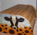 Generic Rustic Country Farm Vintage Bamboo Bread Box with Cow and Sunflowers Design, 15.75"W x 10.75"D x 6.75"H
