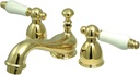 Kingston Brass KS3952PL Restoration Mini Widespread Lavatory Faucet with Porcelain Lever Handle, Polished Brass,4-Inch Adjustable Center