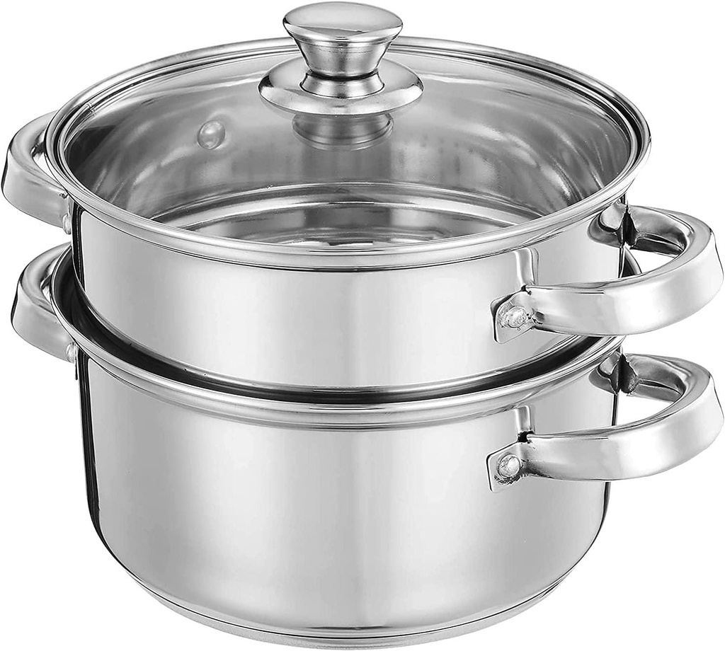 3.0 Quart Steamer Pot for Cooking, 2-tier Steam Pots with Lid for Cooking Vegetables, Seafood, Soups, Food and Pasta