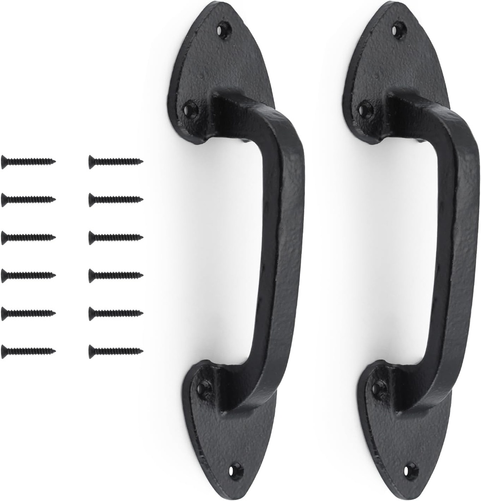 WellMade Barn Door Handles, 7.5 in Gate Handle, Rustic Metal Door Pull Handle Hardware for Wooden Garden Gate Shed Cabinet（Black, 2 Pack
