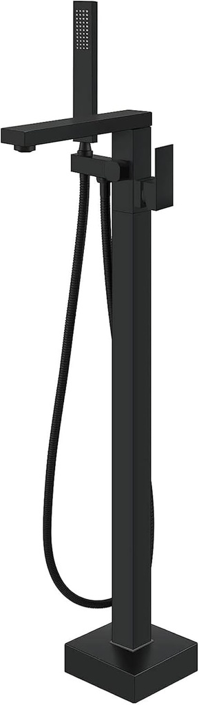 GCCSJ Matte Black Freestanding Bathtub Faucet Bathtub Filler Floor Standing Bathtub Faucet Single Handle Brass Faucet High Flow Shower Faucet with Hand Shower