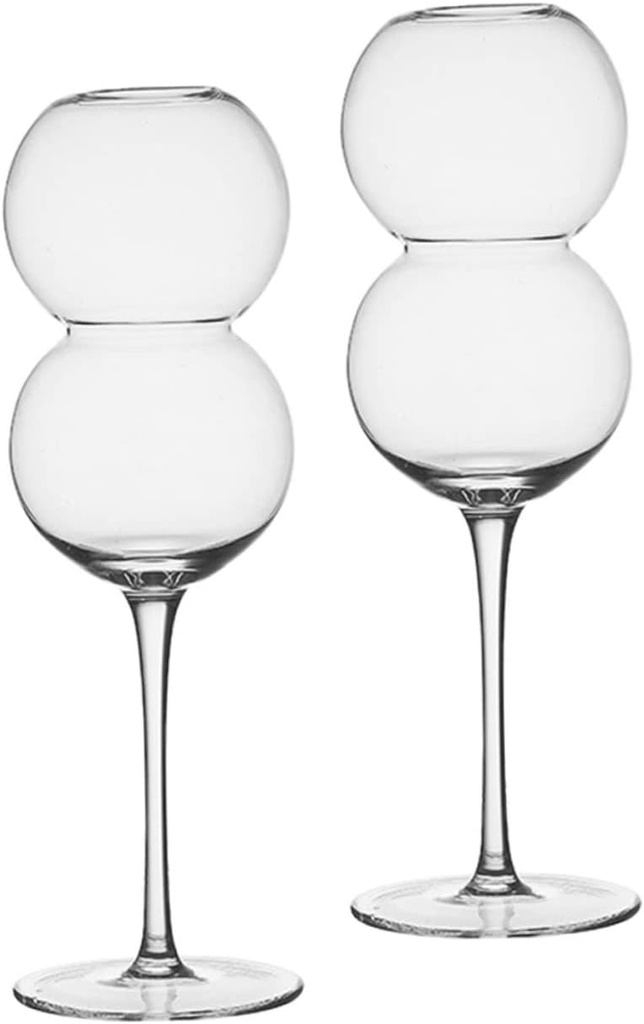 SECFOU Creative High Footed Crystal Goblets 2pcs Decorative Cocktail Glasses Modern Glassware for Home Bar Unique Round Bubble Design for Parties and Celebrations