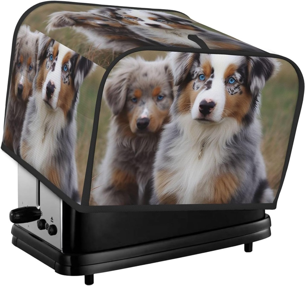 4 Slice Toaster Cover with Two Pockets for Storing knife Super Soft Appliance Cover Australian shepherd Dust Cover for Kitchen Small Oven Cover Kitchen Bread Machine Protector Cover