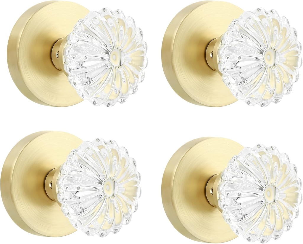 Leydebong Half Dummy Door Knob, Brushed Gold Single Side Dummy Handle, Glass Gold Interior Dummy Handle Single Sided Decorative 4 Pack