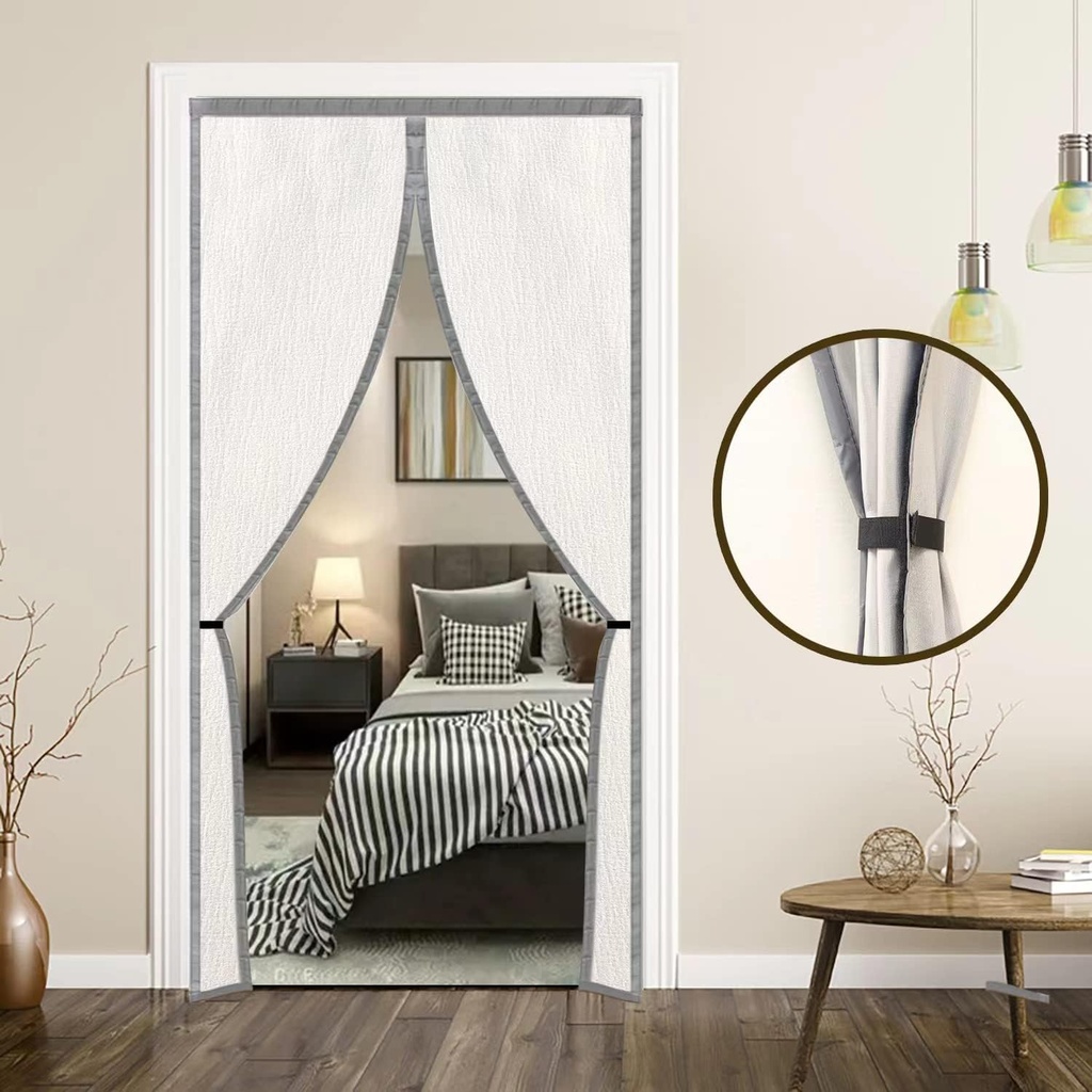Magnetic Insulated Door Screen, The Whole Blackout Thermal Screen Door Self-Closing Privacy Thick Fabrics Door Curtain for Air Conditioner Room, Bedroom-Hands Free, Fit Doors Size Up to 34" x 80"