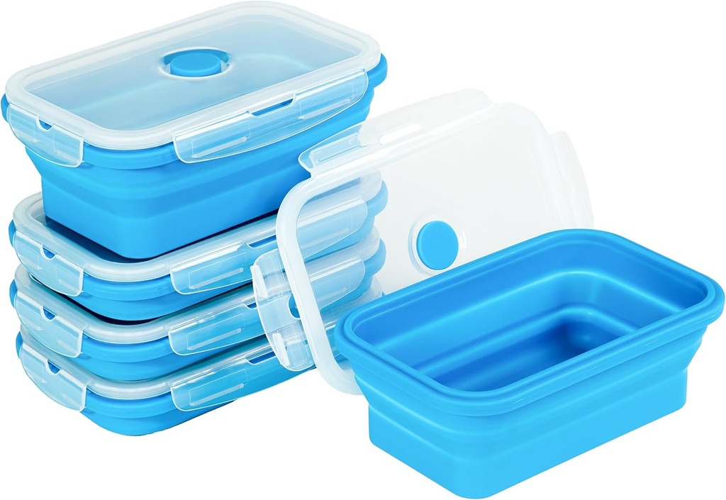 Plus Foldable Silicone Food Storage Containers for Kitchen Storage for Leftovers Fruits and Meal Prep Dishwasher Safe Microwave Safe Ideal for Home and Travel (blue, 40OZ)