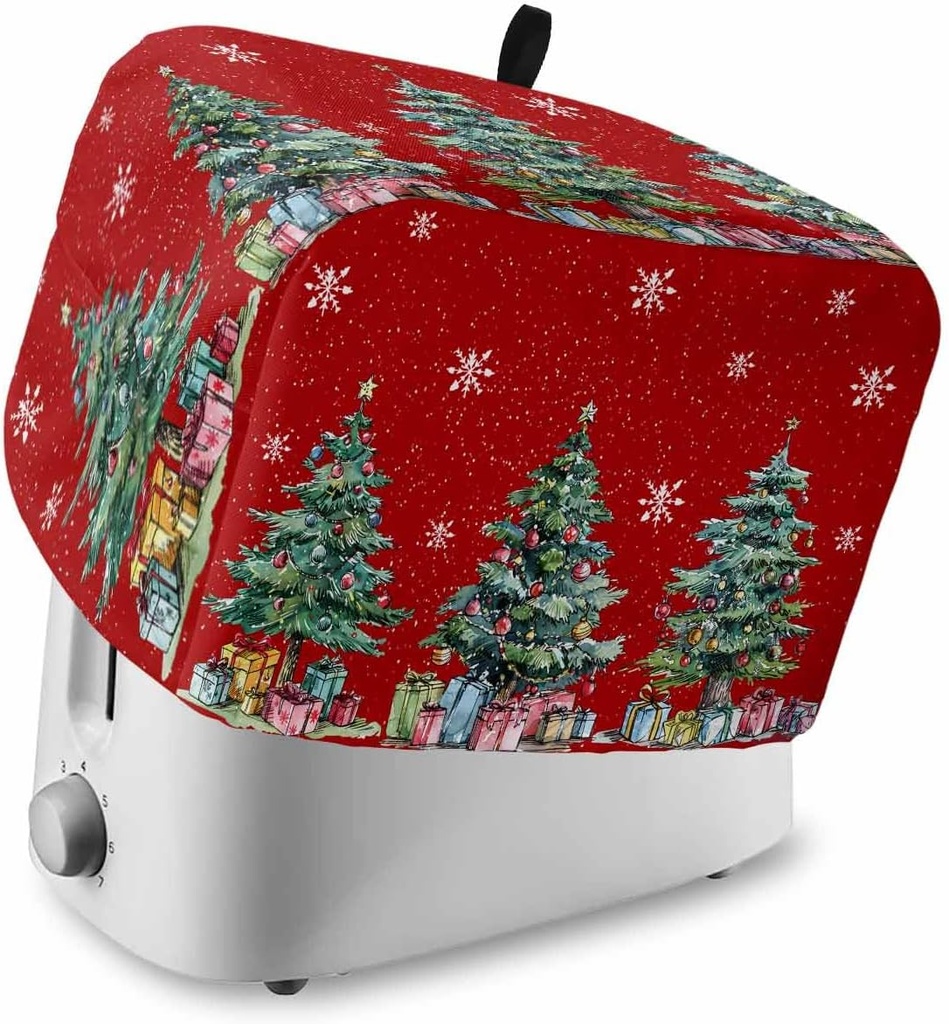 Red Christmas 4 Slice Toaster Cover Xmas Green Pine Tree White Snowflakes Small Appliance Cover Toaster Dustproof Fingerprint Protectors Machine Washable, Large Size Bread Machine Cover