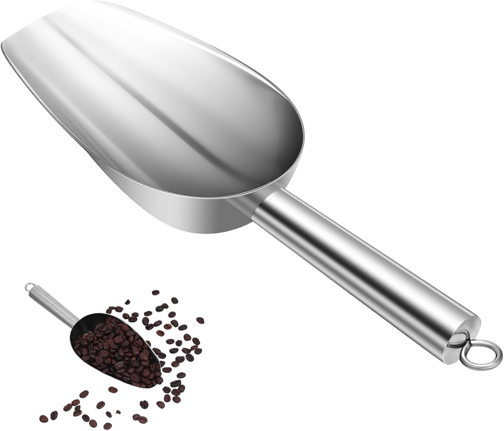 HEALLILY Food Scoop Stainless Steel Ice Scoop Ergonomic Handle for Freezer Use for Ice Flour Beans and More Easy to Clean and Store