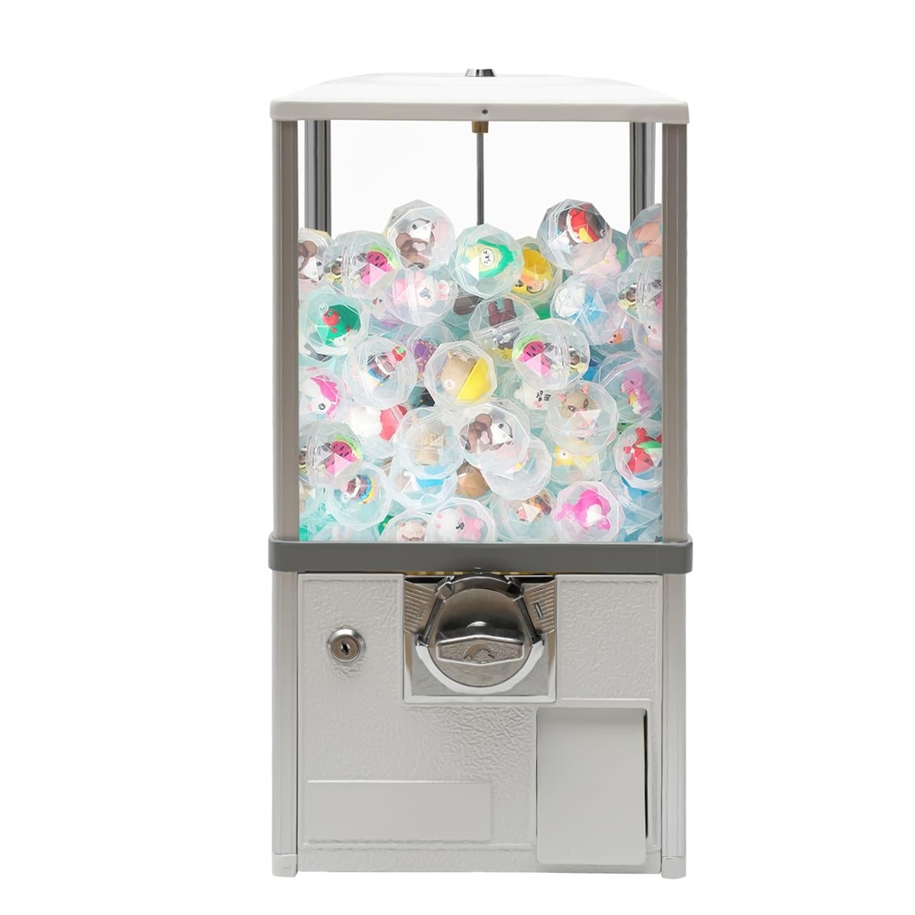 Candy Gumball Vending Machine Candy Machine Dispenser for Business, Capsule Machine Toy/Capsule Vending Machine Dispenser, Vending Machine for 25 Cent Coin Only,2 25 Cent Coins Per Side(White)