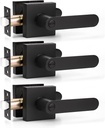 KNOBWELL 3 Pack Privacy Door Handles Interior, Matte Black Door Levers with Lock, Modern Heavy Duty Square Door Locks for Bedroom and Bathroom, Keyless Door Knob