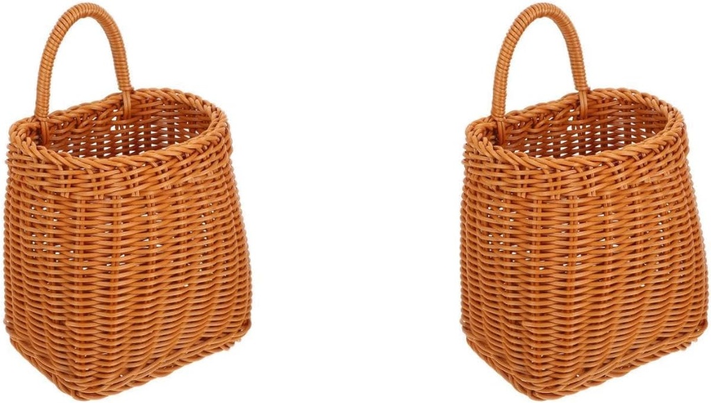 2Pcs Wall Hanging Storage Baskets 9.64X6.1X8.66 Inches Woven Rattan Kitchen Organizer for Fruit Garlic Ginger Home Wall Storage Solution