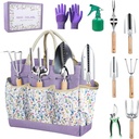 Garden Tools Set 9-Piece, Heavy Duty Stainless Steel Garden Hand Tools with Floral Tote Bag - Rust-Proof Garden Tools for Gardening, Gardening Gifts for Women Mom​