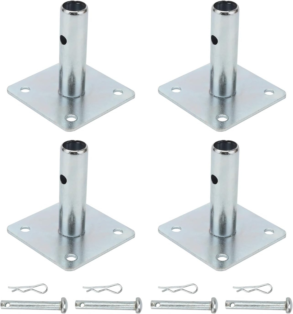 4 PCS Galvanized Scaffold Base with Pin, Square Scaffold Base Plates, Scaffolding Parts for Construction, 4.7"x 4.7"x1-5/16 OD
