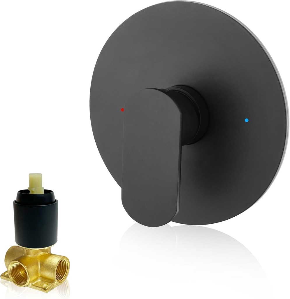 Black Shower Handle Matte Black Single Function Round Shower Mixer Valve Kit Wall Mount Shower Faucet Rough-In Valve Bathroom Trim Kit