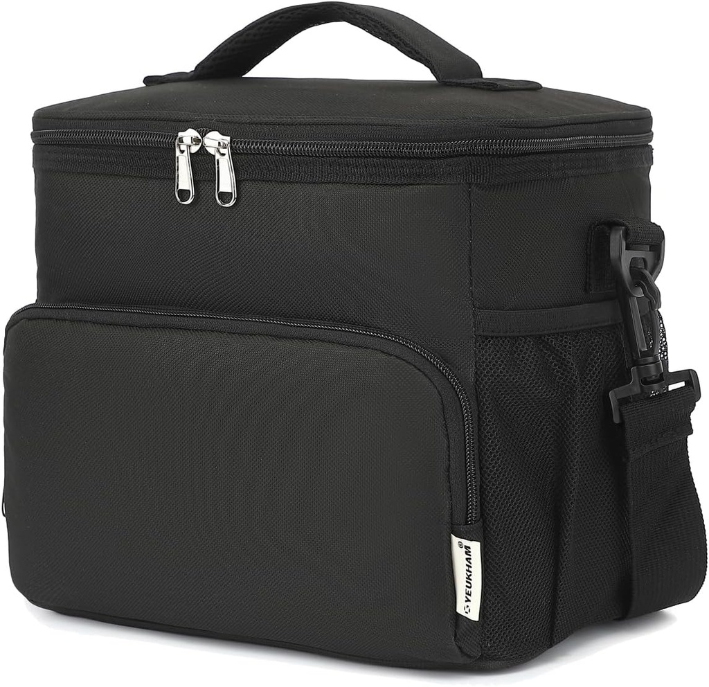 Unisex Insulated Lunch Bag, Black, 10.2 x 7.5 x 9 inches, Durable Oxford Fabric, PEVA Lining, 3+ Years