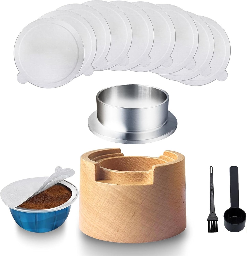 Coffee Capsule Refill Kit with 50pcs Aluminum Foil Seals, Stainless Steel Refillable Coffee Pods Kit Fill Your Own Coffee Pods Reusable Coffee Capsule Holder Kit