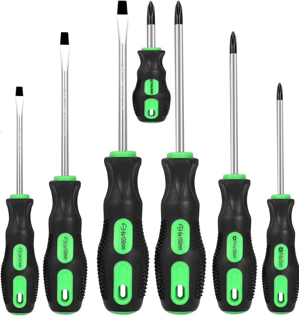 7-Piece Magnetic Screwdrivers Set, 4 Phillips and 3 Flat, Professional Cushion Grip Screwdriver Set